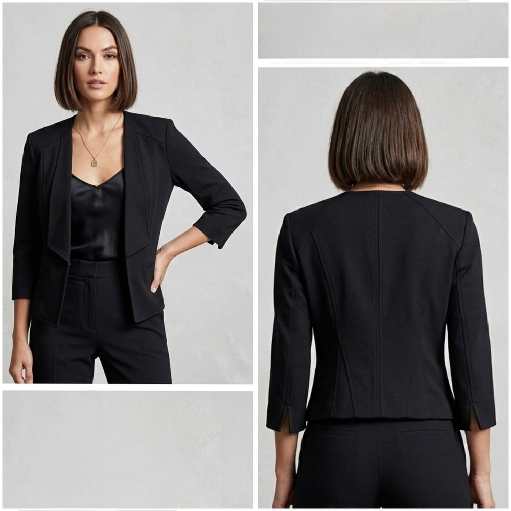 White House Black Market Womens Black Cropped Blazer Size 2 3/4 Sleeve Jacket